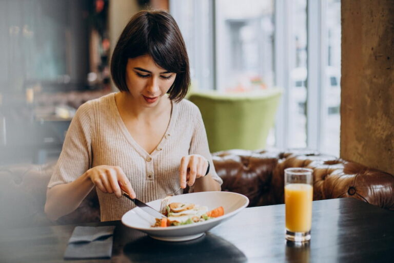 A young women eating the readymade breakfasts